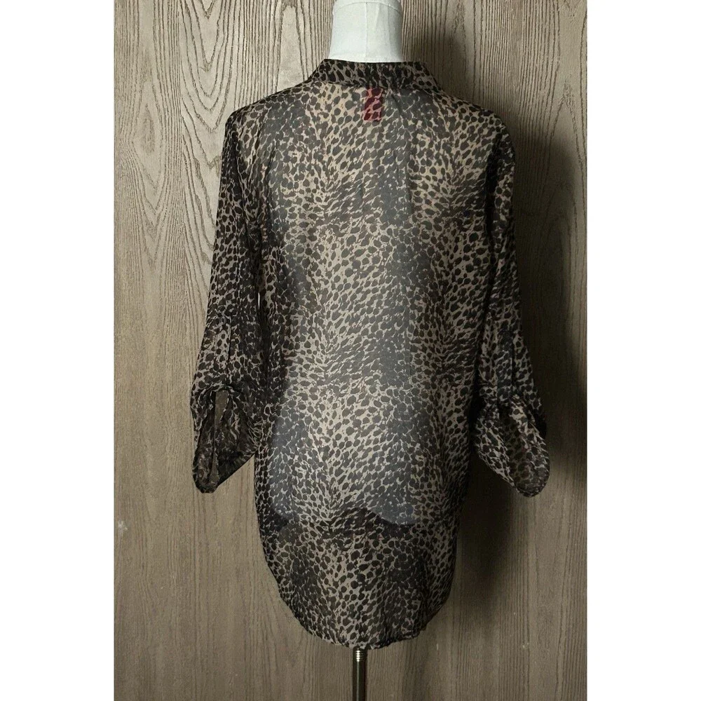 Mix It Sheer Leopard Print Button-Up Blouse in Brown and Black - Picture 5 of 12